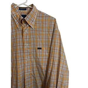 Faconnable Plaid Button Down Shirt LT Orange Blue Cotton Made USA